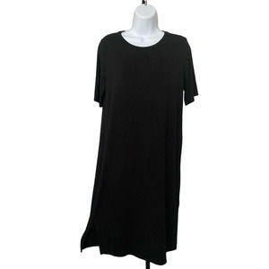 EILEEN FISHER Dress Petite Small Stretch Jersey T-Shirt Midi Short Sleeve Black